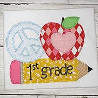Peace Love 1st Grade Machine Applique Design - Zigzag Stitch